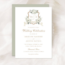 Convite Floral White Greenery Monograma Crest Casamento