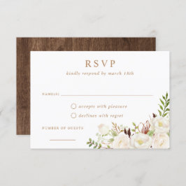 Convite Floral White Greenery Rustic Wood Weding RSVP