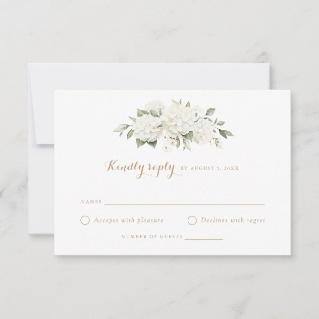 Convite Floral White Hydrangea Greenery Casamento RSVP (Frente)