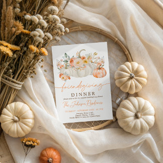 Convite Floral White Pumpkin Friendsgiving