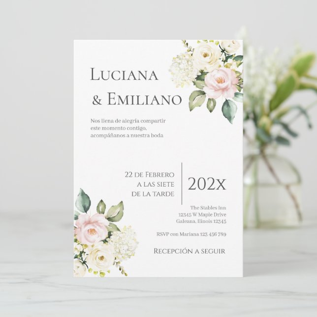 Convite Floral White Wedding Invitation (Em pé/Frente)