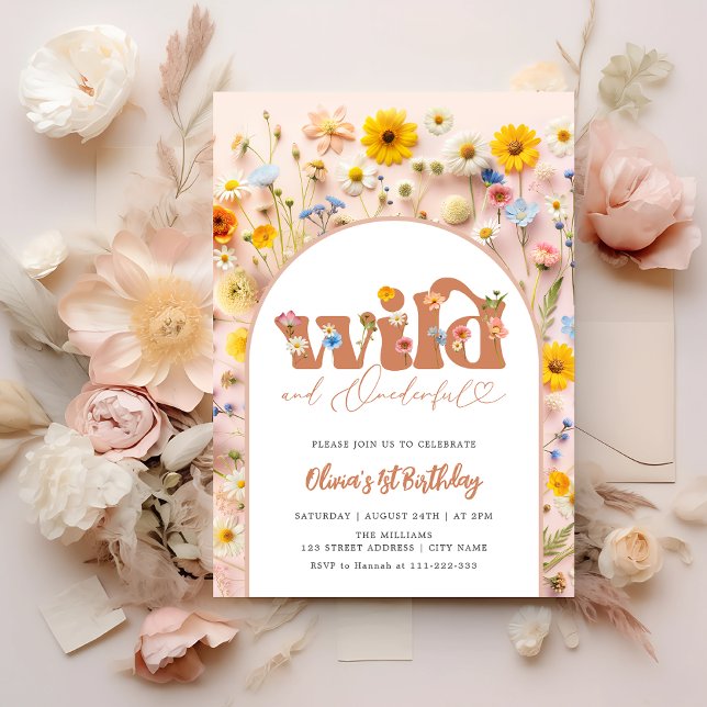 Convite Floral Wild & OnewondreGirl primeiro aniversario (Criador carregado)