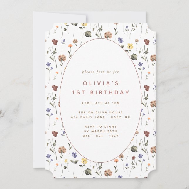 Convite Floral Wildflower Birthday | Bilhete (Frente)