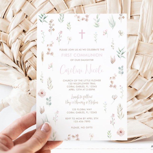 Convite Floral Wildflower First Communitation (First Communion Invitation)