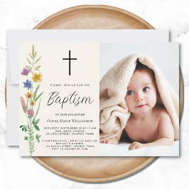 Convite Floral Wildflower Photo Baptism