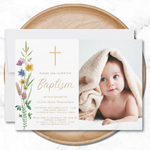 Convite Floral Wildflower Photo Baptism