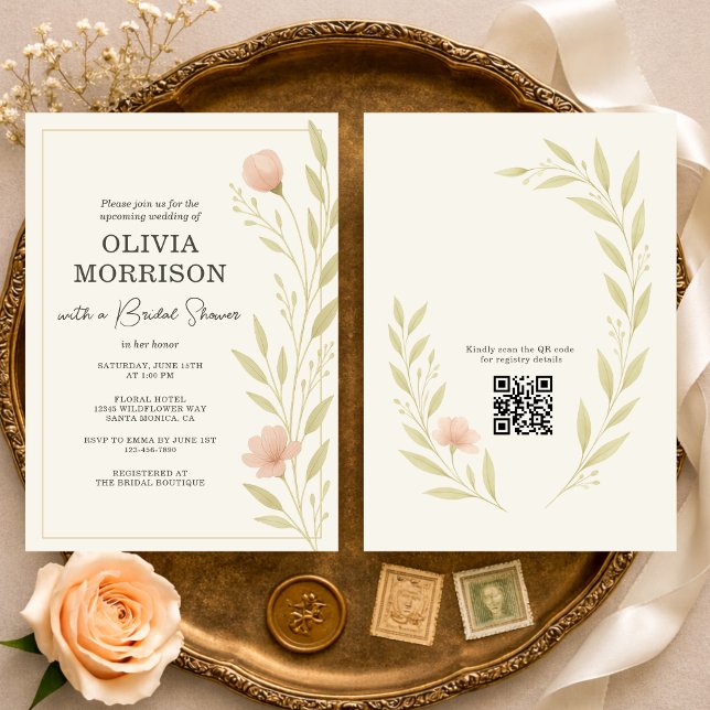 Convite Floral Wildflower QR Code Bridal Shower (Criador carregado)