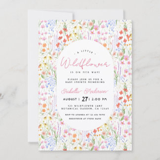 Convite Floral Wildflowers Spring Summer Pink Baby Shower