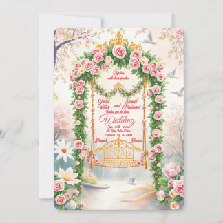 Convite Floral with Gold Swing Wedding Invitation