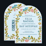 Convite Floral Wreath Bat Mitzvah Código QR personalizado<br><div class="desc">Cartão perfeito para anunciar um bar mitzvah, bat mitzvah ou outra celebração judaica! Mão fez arte para você! TOTALMENTE PERSONALIZÁVEL! Clique em "Personalizar" acima para editar o texto e adicionar seu link ao código QR no verso (verifique meu compro para designs alternativos com foto personalizada). Clique em "editar usando a...</div>