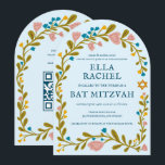 Convite Floral Wreath Bat Mitzvah Código QR personalizado<br><div class="desc">Cartão perfeito para anunciar um bar mitzvah, bat mitzvah ou outra celebração judaica! Mão fez arte para você! TOTALMENTE PERSONALIZÁVEL! Clique em "Personalizar" acima para editar o texto e adicionar seu link ao código QR no verso (verifique meu compro para designs alternativos com foto personalizada). Clique em "editar usando a...</div>