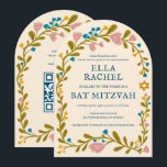 Convite Floral Wreath Bat Mitzvah Código QR personalizado<br><div class="desc">Cartão perfeito para anunciar um bar mitzvah, bat mitzvah ou outra celebração judaica! Mão fez arte para você! TOTALMENTE PERSONALIZÁVEL! Clique em "Personalizar" acima para editar o texto e adicionar seu link ao código QR no verso (verifique meu compro para designs alternativos com foto personalizada). Clique em "editar usando a...</div>