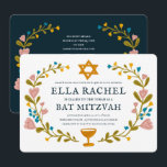 Convite Floral Wreath Bat Mitzvah Código QR personalizado<br><div class="desc">Cartão perfeito para anunciar um bar mitzvah, bat mitzvah ou outra celebração judaica! Mão fez arte para você! TOTALMENTE PERSONALIZÁVEL! Clique em "Personalizar" acima para editar o texto e adicionar seu próprio link ao código QR no verso. Clique em "editar usando a ferramenta design" para ajustar as fontes, cores e...</div>