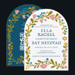 Convite Floral Wreath Bat Mitzvah Código QR personalizado<br><div class="desc">Cartão perfeito para anunciar um bar mitzvah, bat mitzvah ou outra celebração judaica! Mão fez arte para você! TOTALMENTE PERSONALIZÁVEL! Clique em "Personalizar" acima para editar o texto e adicionar seu link ao código QR no verso (verifique meu compro para designs alternativos com foto personalizada). Clique em "editar usando a...</div>