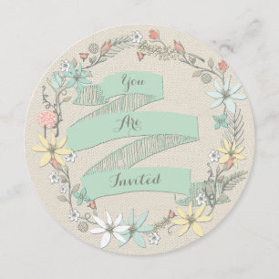 Convite Floral Wreath e Banner de Casamento Clássico