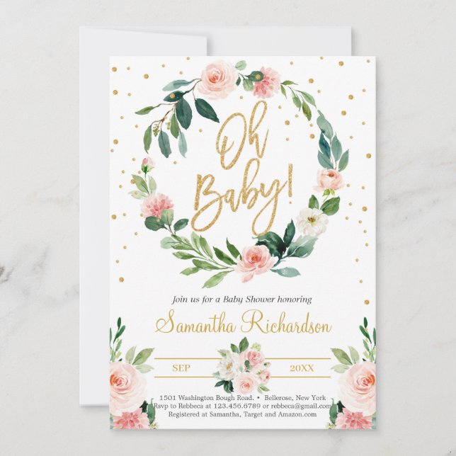 Convite Floral Wreath e Greenery Eucalyptus Oh Baby Boho (Frente)