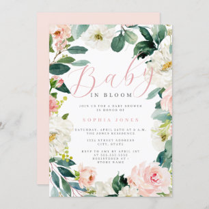 Convite Floral Wreath Girl Baby in Bloom Chá de fraldas