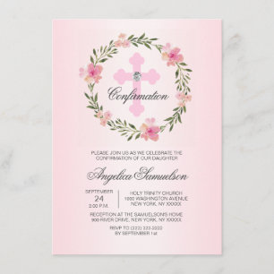 Convite Floral Wreath Pink Confirmation Ceremony GIRL
