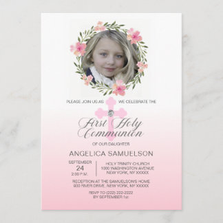 Convite Floral Wreath Pink Primeira Sagrada Garota Comunit