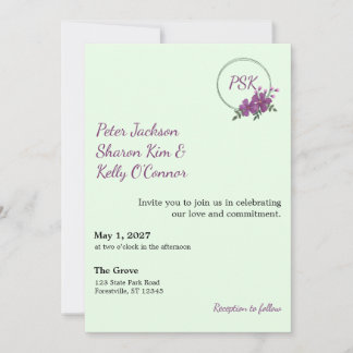 Convite Floral Wreath Throuple Invitation