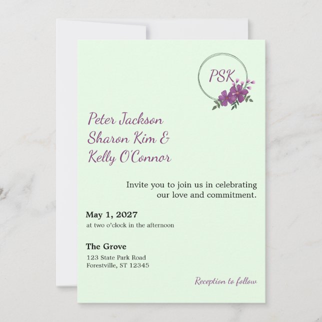 Convite Floral Wreath Throuple Invitation (Frente)
