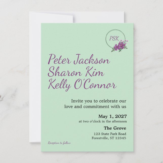 Convite Floral Wreath Triad Wedding Invitation (Frente)