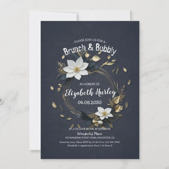 Convite Floral Wreath Wedch Bubbles Chá de panela (Frente)