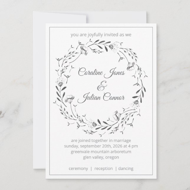 Convite Floral Wreath Wedding Invitation (Frente)