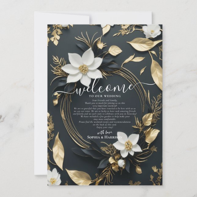 Convite Floral Wreath Welcome Letter & Itinerary (Frente)