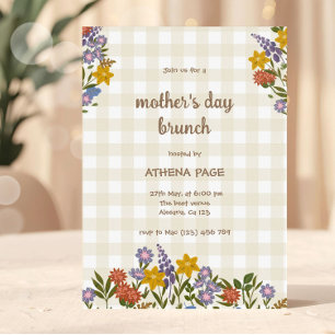 Convite Floral Xadrez de Primavera Dia das Mães