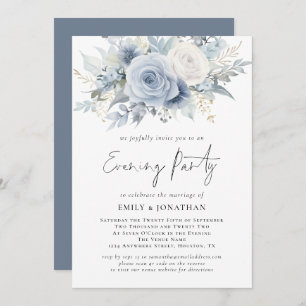 Convite Florals QR Code Dusty Blue Wedding Night Party