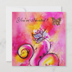 Convite FLORAS E BORBOLETAS CAPRICHOSAS rosa amarelo