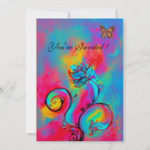 Convite FLORAS E BORBOLETAS CAPRICHOSAS rosa azul amarelo