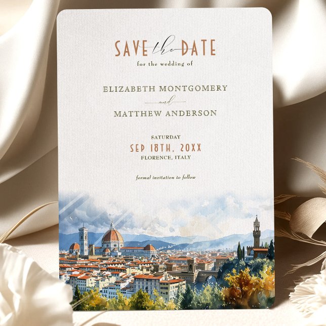 Convite Florence Itália Skyline Save-the-Date (Salvar a da (Criador carregado)