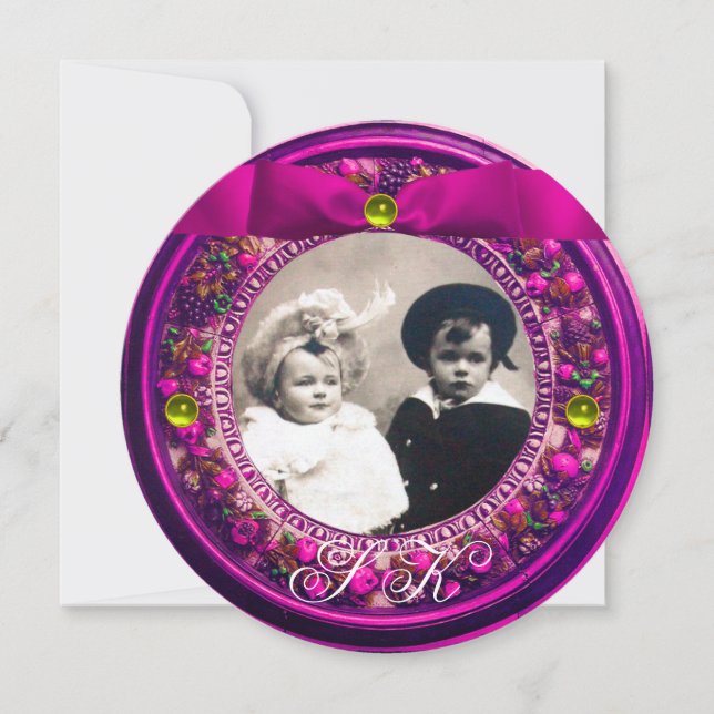 CONVITE FLORENTINE RENAISSANCE FRUTA PINK RIBBON MONOGRAM (Frente)