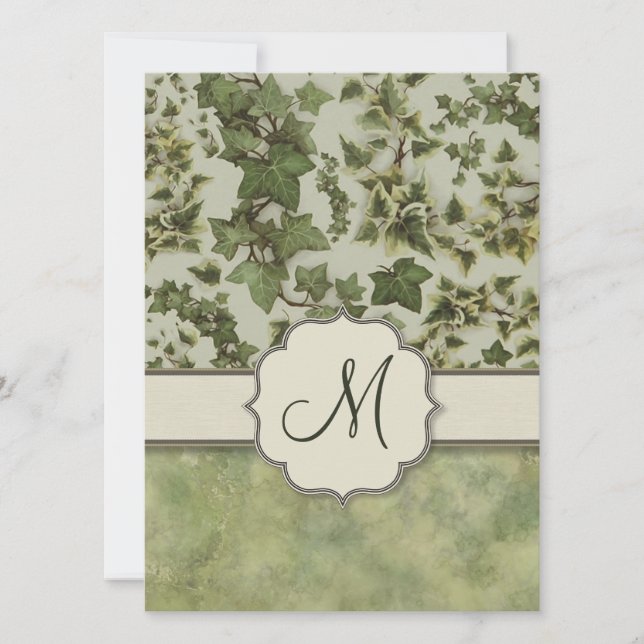 Convite Florentine Watercolor Ivy com Monograma (Frente)