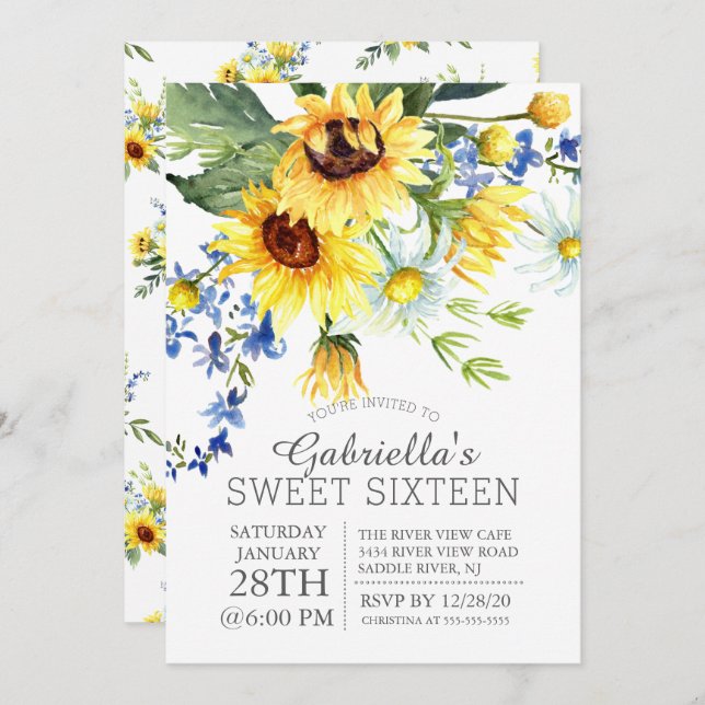 Convite Flores Amarelas Cheias Amarelas Doce Festa Sessent (Frente/Verso)