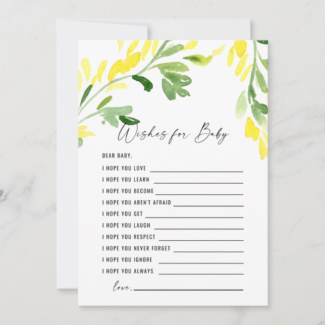 Convite Flores Amarelas Desejos para Bebê (Frente)