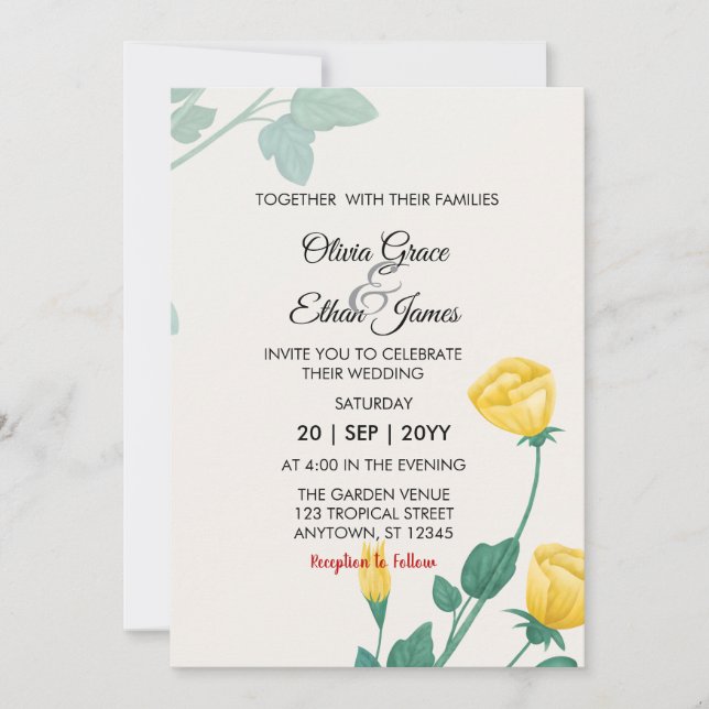 Convite Flores Amarelas Design Floral Casamento  (Frente)
