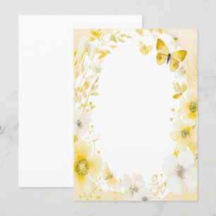 Convite Flores amarelas e borboletas casamento em branco