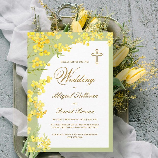 Convite Flores Amarelas no Casamento Religioso do Verde li (Criador carregado)