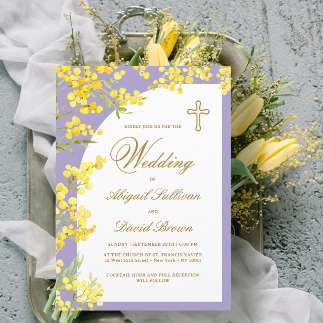 Convite Flores Amarelas no Casamento Religioso Lavanda (Criador carregado)