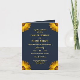 Convite Flores Amarelas no Monograma de fundo azul Marinho