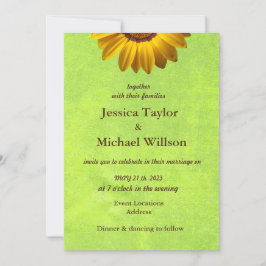 Convite Flores Amarelas no Monograma Verde Abstrato