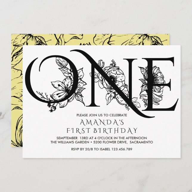 Convite Flores Amarelas | Parte primeiro aniversario (Frente/Verso)