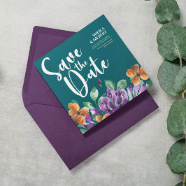 Convite Flores Amarelas Roxas Guardam A Data