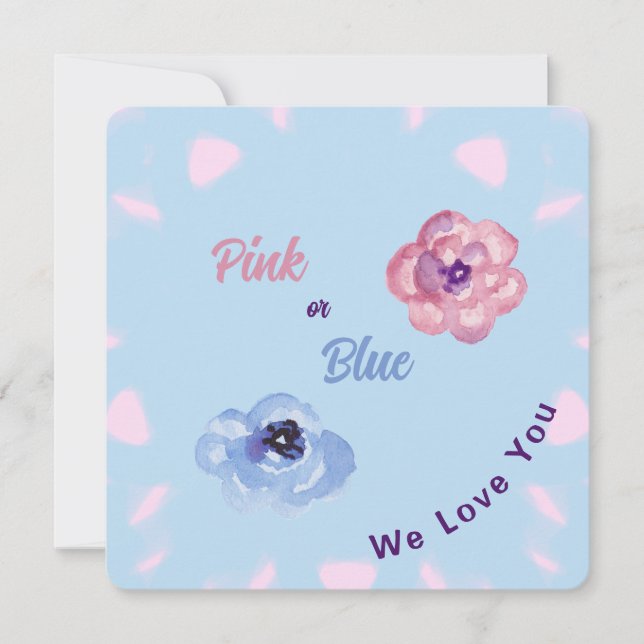 Convite Flores Aquarela Rosa ou Azul Gênero Personalizado  (Frente)
