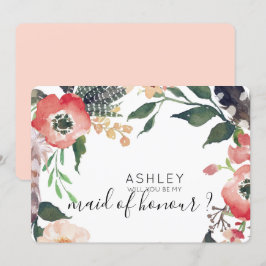 Convite Flores Aquarela Você Será Minha Dama de Honra Nome