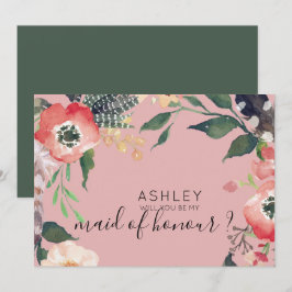 Convite Flores Aquarela Você Será Minha Dama de Honra Nome