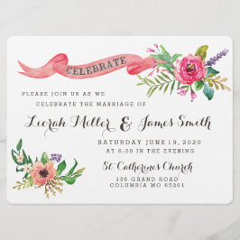 Convite Flores aquarelas doces com faixa